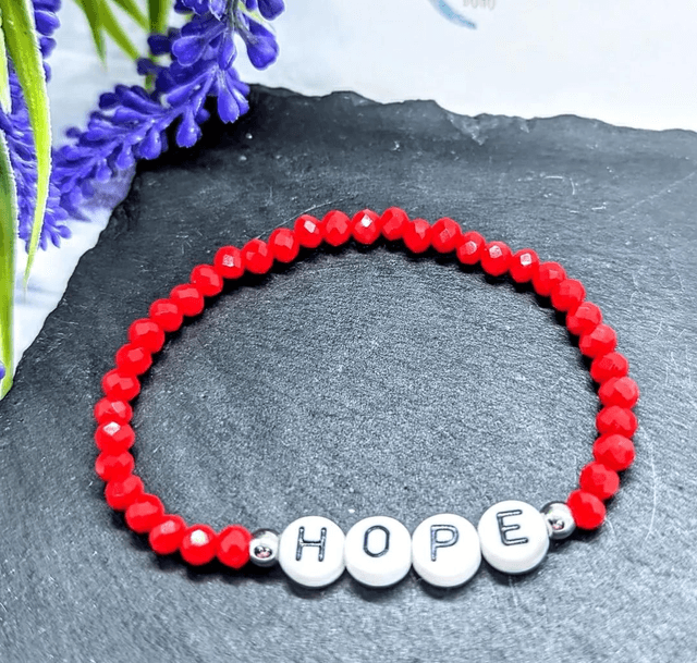 Red Ceramic Beaded Stretch &quot;Hope&quot; Beaded Children&#039;s Stretch Bracelet 