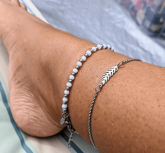 Stainless Steel Anklet with Feather Charm 