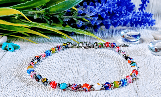 Millefiori Glass Beaded Anklet