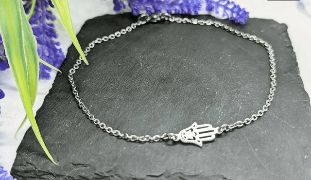 Stainless Steel Anklet with Hamsa Hand Charm 
