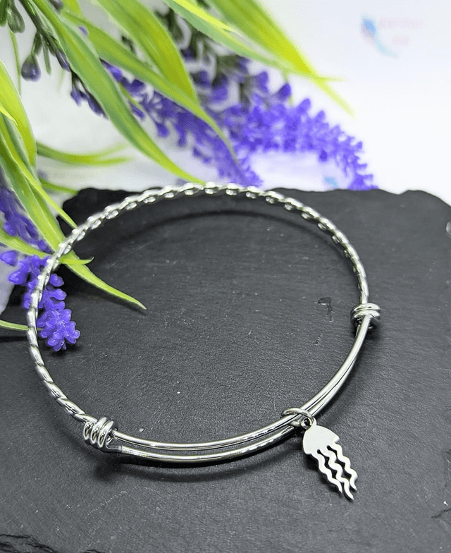 Stainless Steel Bangle with Jellyfish Charm