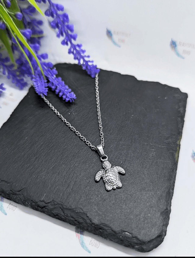 Stainless Steel Necklace with Turtle Pendant.