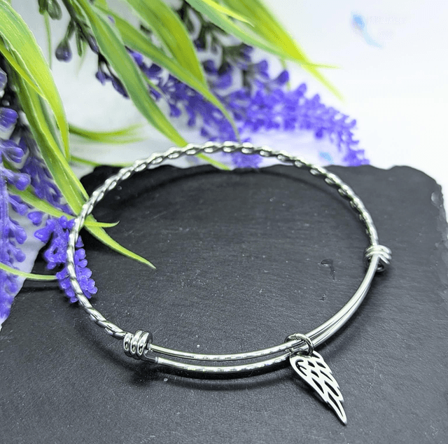 Stainless Steel Bangle with Wing Charm