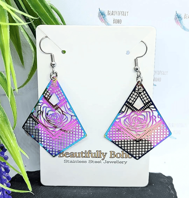 Electroplated Stainless Steel Dainty Diamond Rose Earrings